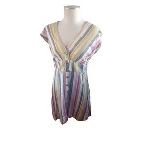Lightweight women's button up dress striped viscous linen feel size 6 Cruise